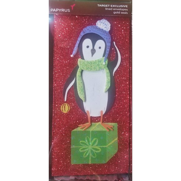 Papyrus Other - Papyrus Penguin Red Sparkle 8 Christmas Cards